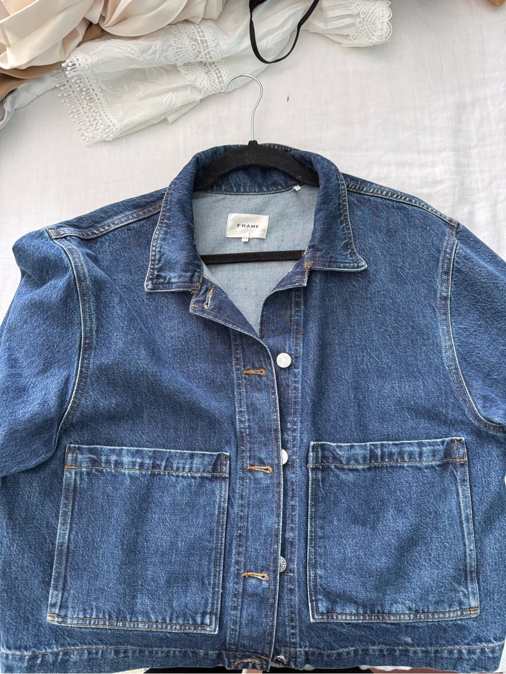 Frame Denim Indigo Blue Boxy Denim Jacket